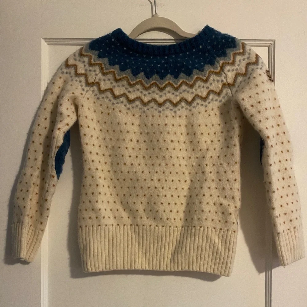 Fjallraven Ovik Cream and Blue Knit Wool Sweater Size Small See Description - Picture 2 of 8